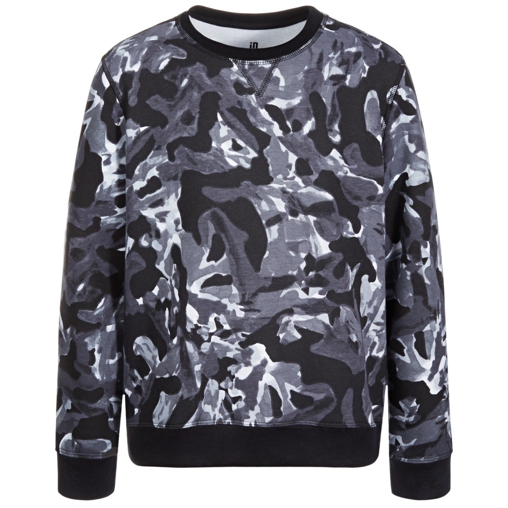 Ideology Big Boys Black and White Waves, Long Sleeve with Crew‎ Neck, Pullover L